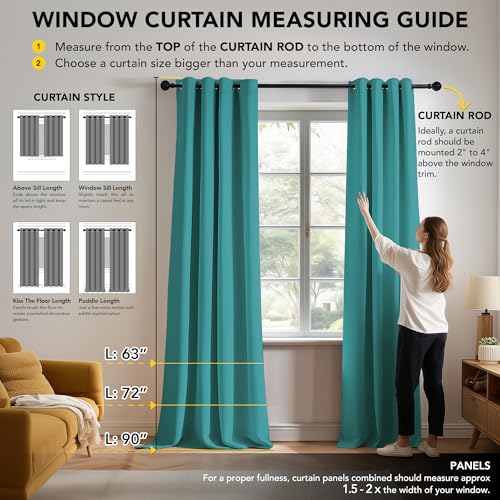 Image of Deconovo Super Soft Curtain Panels Solid Thermal Insulated Eyelet Bedroom Blackout Curtains 66 x 90 Inch Turquoise 2 Panels