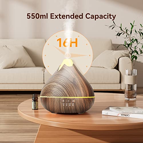 Essential Oil Diffusers With Top 10 Oils Gift Set, 550Ml Aroma Diffuser, Ultrasonic Cool Mist Aromatherapy Diffuser Waterless Auto Shut-Off For Home Office 4 Timers 15 Colors (Brown) #TOP4