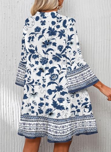 Image of Opemiby Summer Dresses for Women 2026 Flowy Ruffle 3 /4 Sleeve V Neck Tiered Casual Babydoll Boho Beach Mini Dress
