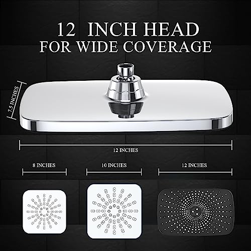 Veken 12 Inch Rain Shower Head With 5 Settings High Pressure Handheld Spray, Rainfall Shower Head With Adjustable Extension Arm, Chrome Dual Shower Head And Handheld Shower Head Combo With 70” Hose. #TOP2