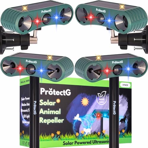 4 Pack Solar Ultrasonic Animal Repellent Outdoor -...