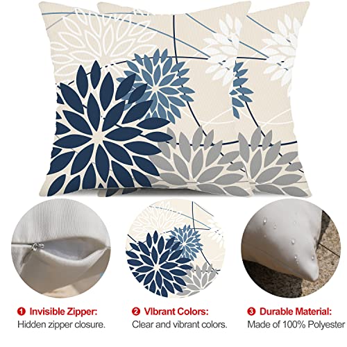 Dfxsz Blue And Gray Floral Pillow Covers 18X18 Set Of 2 Outdoor Waterproof White Colored Decorative Throw Pillows Summer Pillowcase Polyester Cushion Case Decor For Couch Patio Funiture Garden Porch 01B thumb #5
