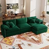 Qupeife 115' Sectional Couches for Living Room,Modular L Shaped Sofa with Chaise,Modern Sofa with Ottoman for Apartment,Small Space(Green,3 Seats with Ottoman)