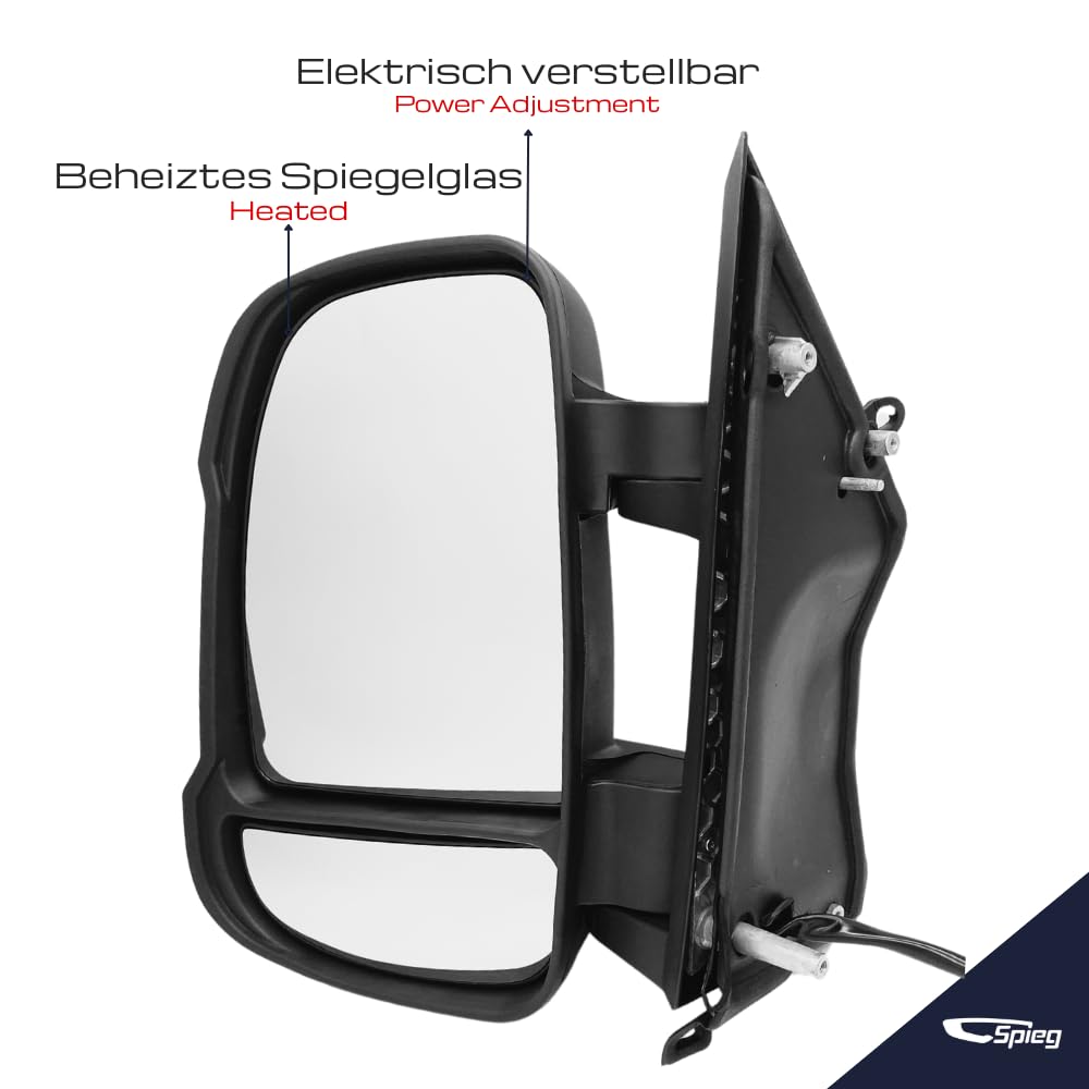 Spieg Außenspiegel Links Kurzer Arm für Fiat Ducato, Peugeot Boxer, Citroën Jumper 2006-2023 Manuell Einklappbar, Schwarz, 8 PIN