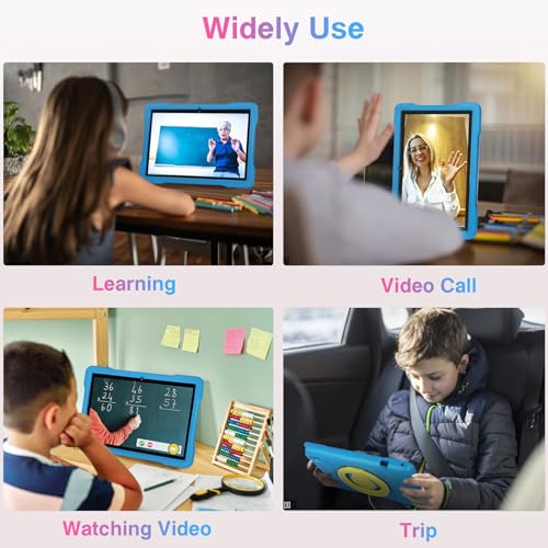 Image of Kids Tablet, 10 inch Android 13 Tablets for Kid Toddler 12GB+128GB 6000mAh Tablet with Shockproof Case 5G WiFi Google Kids Space Parental Control 1280 x 800 HD Touchscreen Dual Camera 1TB Expand -Blue