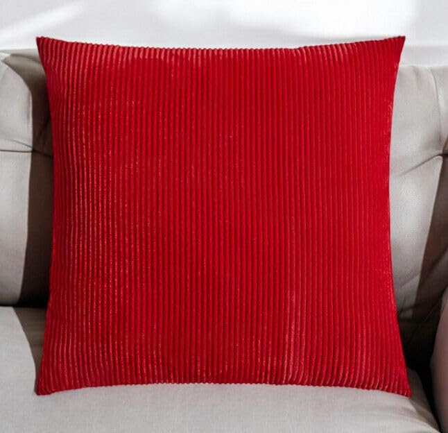Seechoo Corduroy Cushion Covers, Set of 4, 40 x 40 cm, Plain Soft Striped, Assorted Colours (Red), 40 x 40 cm (Pack of 4) - Image 3