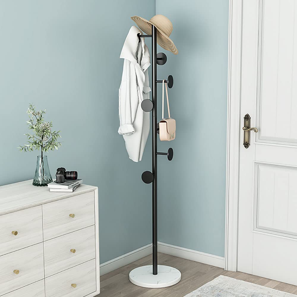 MUMOO BEAR Freestanding Coat Rack Multifunction Entryway Organizer Metal Tree Stand Rack Hanger for Clothes Scarves Backpacks Umbrellas Bags Hats (Black, Round)