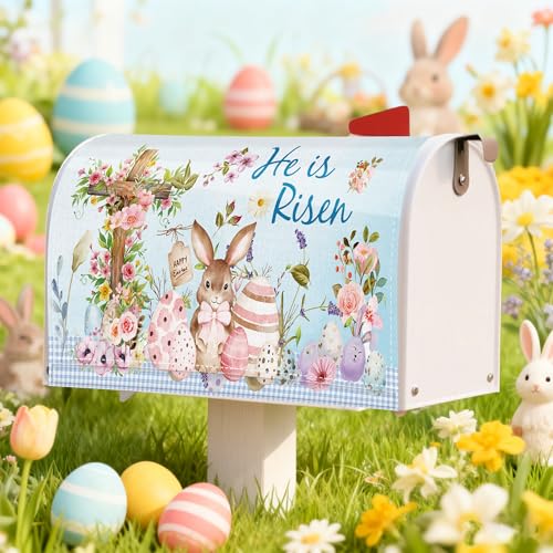 3 Pcs Mailbox Covers Magnetic Standard Size, Valentines Day St Patricks Day Easter Mailbox Wraps with Hearts Clover Bunny Cross Faith Design, Seasonal Outdoor Garden Yard Decor