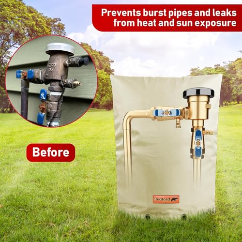 Image of Redford Supply Pro Outdoor Backflow Preventer Insulation Cover for Winter Pipe Freeze Protection - Multi-use Waterproof Pouch for Water Sprinkler Valve Box, Meter or Controller (16 inch x 20 inch, Beige)