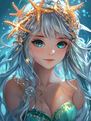 Diamond Painting 5D Fille de dessin animé et étoile de mer broderie diamant 40x50cm