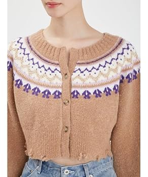 Amazon | [ファーファー] ノルディック柄ショート丈カーディガン
