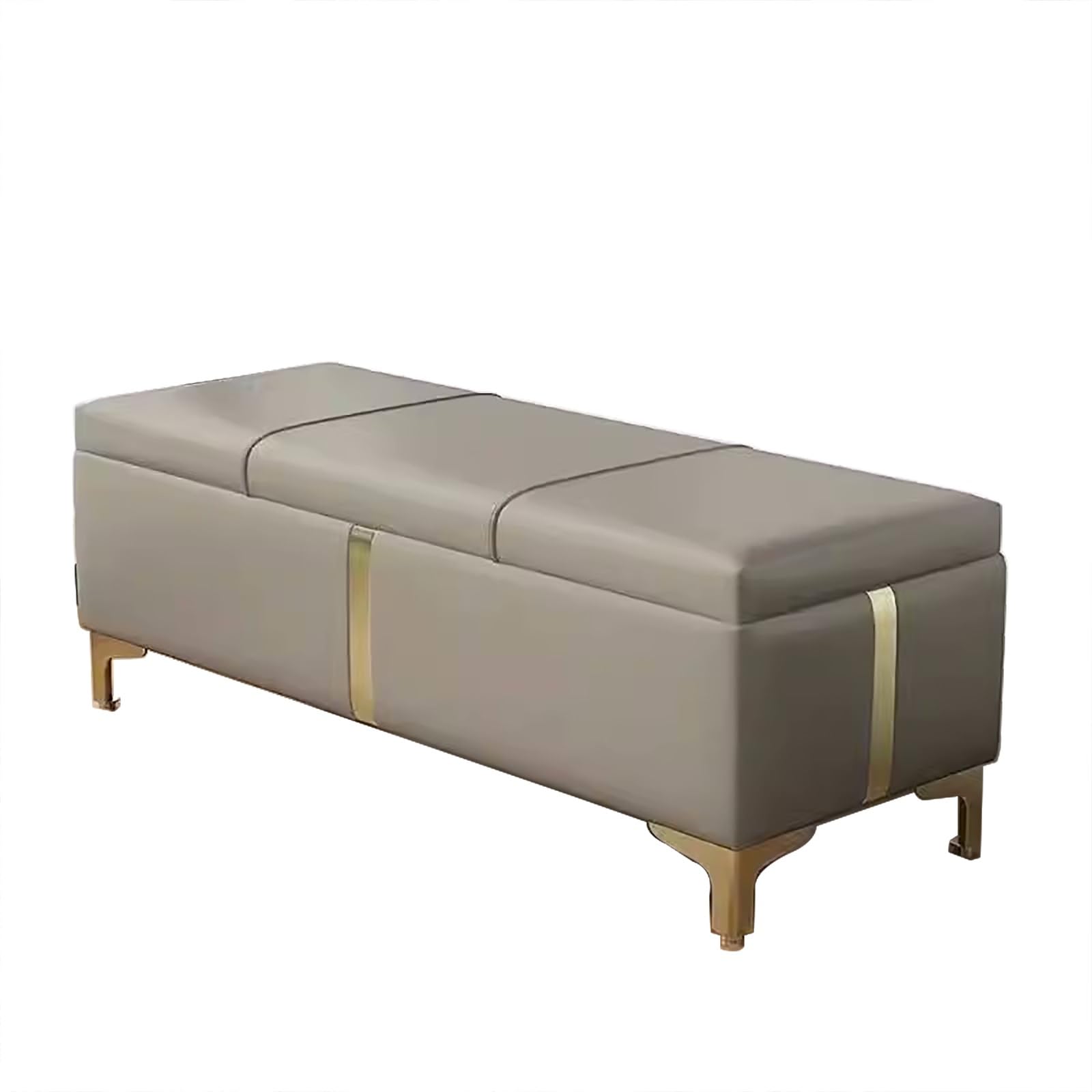 LWJSOCP Modern PU Leather Entryway Bench Foldable Luxury Shoe Storage for Living Room & Bedroom Upholstered Ottoman Light Gray 39.3in/100cm Stylish Home Furniture