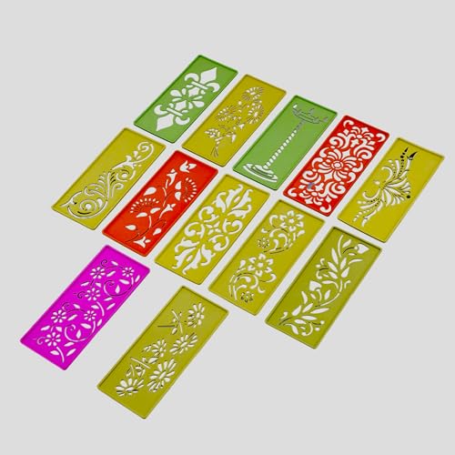 CRAFTAM Different Design Ready to Draw Rangoli Making Stencils, Rangoli Plastic Stencils for Floor Decoration Easy Rangoli stencil for beginners Diwali home decoration Rangoli kit Floor decoration stencils for festivals Indian festival decor (Set of 12, Size 3x7 Inch)