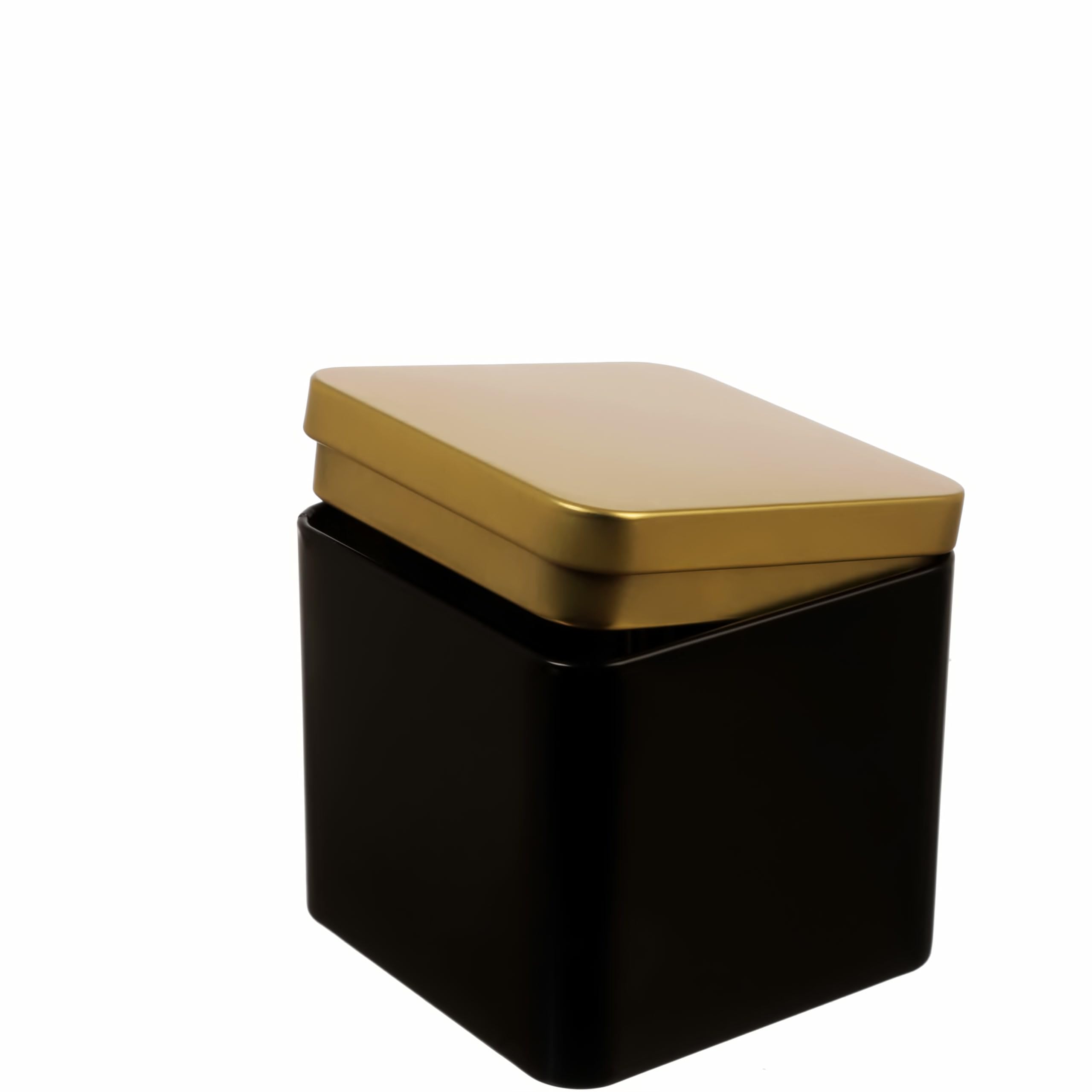6 x edle eckige Teedose/Vorratsdose, Schwarz Gold, aromadicht aus Metall für je 150g Tee | 9 x 9 x 9 cm (H,B,T) | auch ideal als Gewürzdose (Packung mit 2)