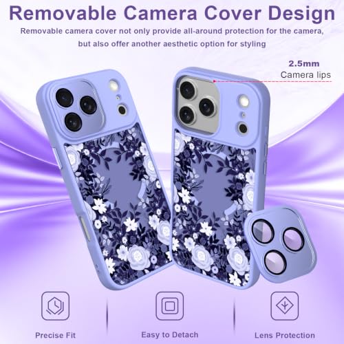 Image of Magnetic for iPhone 17 Pro Case for Women Girls, Purple Floral | Cute Flower Pattern Design [Compatible with MagSafe] [Full Camera Protection] Slim Shockproof Translucent Matte Cover