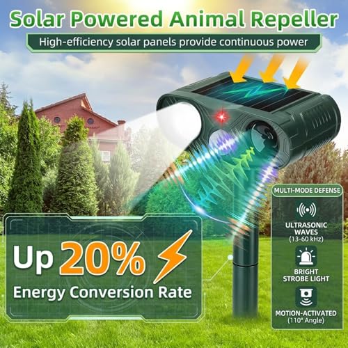 Image of Animal Repellent Outdoor & Sonic Deer Repellent Devicesfor Plants | Motion-Activated Ultrasonic Deer Cat Raccoon Deterrent with Flashing LED, 110 PIR, 30 ft Range for Yard Garden, 4 Pack
