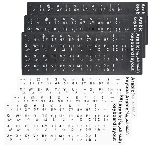Pegatinas de teclado árabe, 6 unidades, árabe, pegatinas de repuesto para teclado, pegatinas de teclado únicas con recubrimiento de agua, pegatinas para teclado estándar, ordenador portátil, 3 negras