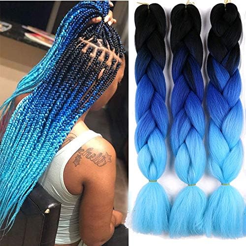 Jumbo Braiding Hair Extensions 6 Packs 24 Inches Colourful Synthetic Hair for DIY Crochet Box Braid Hair Heads Ombre 2 Tone Colour 100 g/Piece 61 cm (Ombre blue)