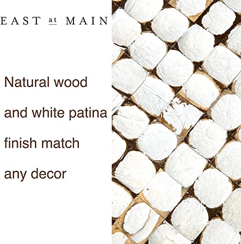 East At Main Round Side Table - 16”Dia X 16.5” H Living Room, Entryway, Small Spaces, Bedside Tables - Real Coconut Shell Mosaic Inlaid, Pre-Assembled, White Patina Finish #TOP3