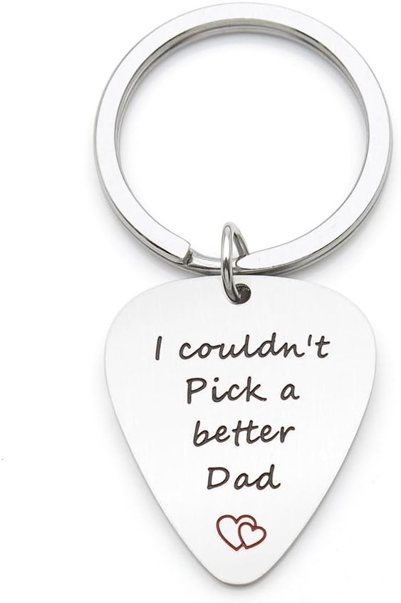 I couldn't Pick a Better Dad I Pick you Stainless Steel Guitar Pick Keychain Fathers Day Gift for Dad Double Sided Engraved !