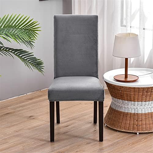 Housse de chaise velours élasthanne gris anthracite lavable, lot de 1 à 10 pièces