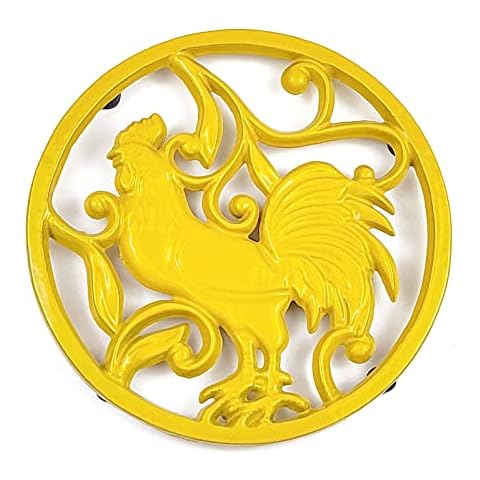 HAWOK Enameled Cast Iron Trivet Round Kitchen Decor Rooster Yellow… Cover