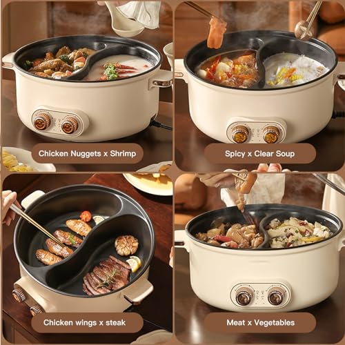 HJXBD888 Electric Hot Pot, Double control switch, 1600 Watts Hot Pot Cooker With Divider Hot Pot Pan Dual, Ideal for Family Gatherings (with 2 Leaky Nets),4.5L - Image 4