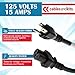 Cables and Kits - 3 Prong AC Power Cord Cable 8ft (2.4m) - 15A, 125V - 5-15P to C15 Heavy Duty 14 AWG Extension Cord Cable - Ideal for Home, Office, Appliances, Electronics, Power Tools - (Black)