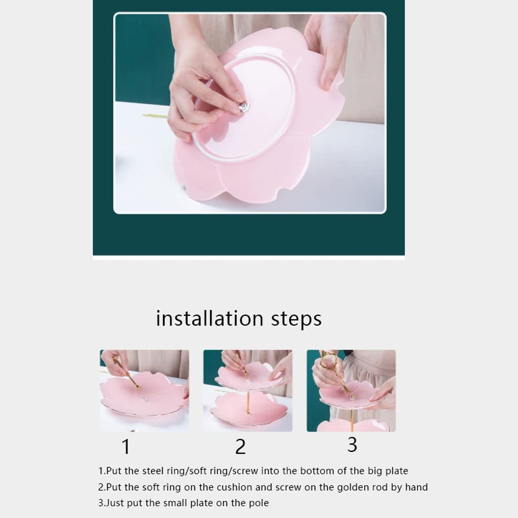 Miska na owoce, 3 poziomy koszyk owocowy ceramiczne owoce miska owoców płytki tort przekąski tacy metalowe stojak na desenice składowe Stojak na przekąski, Ciasto(Pink)