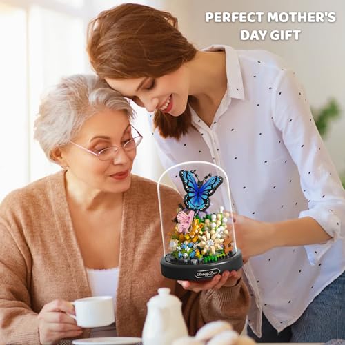 Image of QLT QIAOLETONG Flower Bouquet Building Kit for Adults, 530 PCS Animals Flowers Botanical Collection Mini Building Blocks Set, Valentine's Day for Her Mom Women Wife Girlfriend (Butterfly)