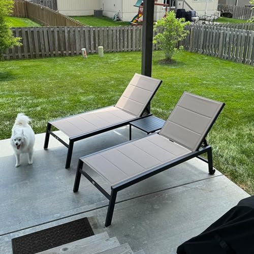 Image of PURPLE LEAF Extra Large Outdoor Chaise Lounge 2 Pieces Aluminum Patio Lounge Chair with Wheels Reclining Chair for Patio Pool Beach Sunbathing Beige Oversized Lounger