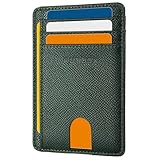 RUNBOX Carteira masculina fina de couro minimalista com bloqueio de RFID, bolso frontal, caixa de presente, HERM NEW-Palm Lines Verde, Minimalista