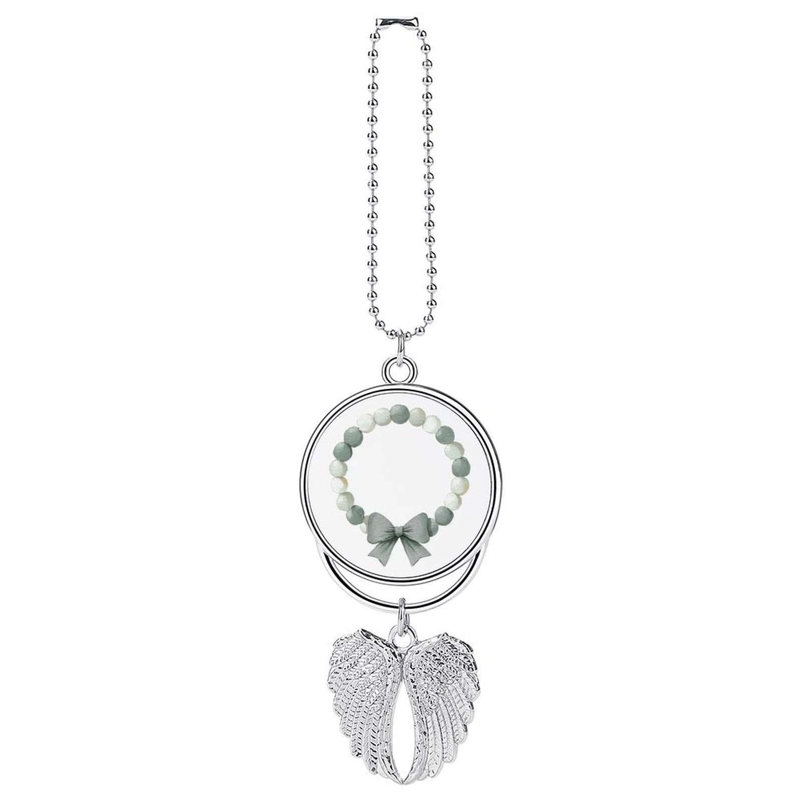 Circular Garland with A Large Green Bow Car Hanging Pendant Car Interior Decoration Rearview Mirror Charms Ornaments
