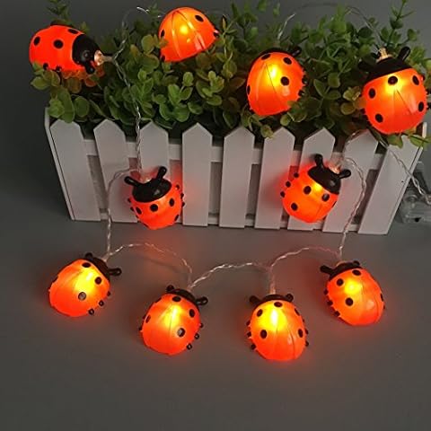Amants01 Ladybugs Fairy String Lights， 10 Plastic Red LEDs 5.5ft Copper Wire Battery Powered Best Decoration Lights for Christmas Decoration,House,Room.(Warm White) Cover
