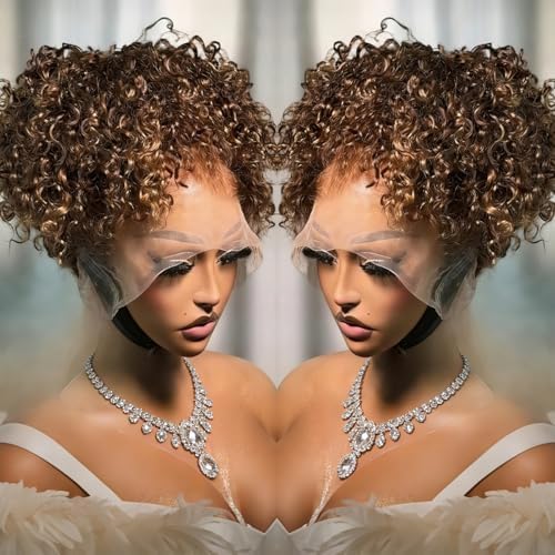 Hidden Strap 360 Water Wave 220% Density Honey Blonde Deep Curly Human Hair wig Ombre Deep Wave 4/27 Highlight Lace Front Wigs Pre Plucked Wet And Wavy Water Wave Wig for Women 18 Inch