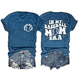 VVNTY Baseball Mom Shirts Women in My Baseball Mom Era T Shirt Funny Baseball Graphic Tees Baseball Mama Tops Blue