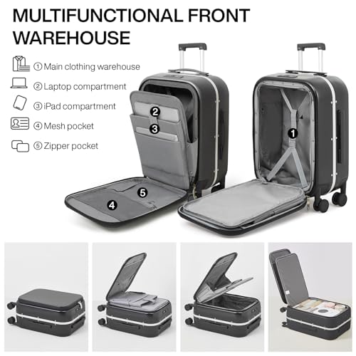 Image of mixi Luggage Suitcase with Spinner Wheels, Travel Luggage Aluminum Frame PC Hardside with TSA Lock & Cover, Rock Gray, 20-Inch