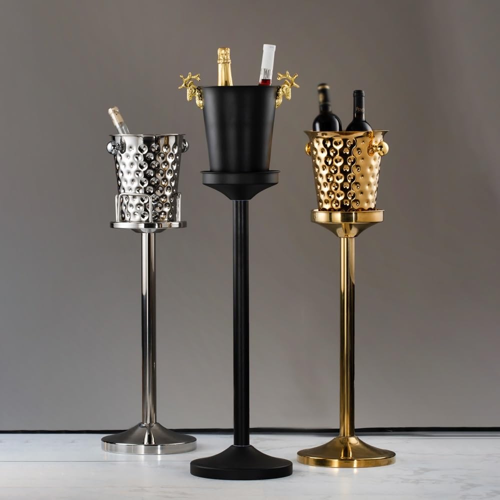 Cubitera for champán con soporte, cubeta for hielo grande for champán, cubeta for hielo con asas, cubeta for hielo de acero inoxidable, perfecta for botellas de vino, champán o cerveza ( Grey : Silver