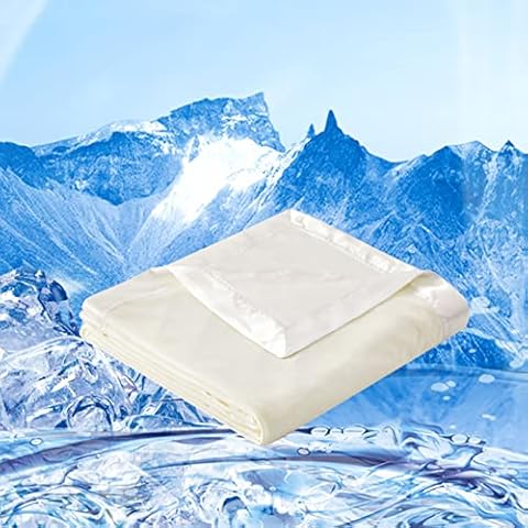 COMFLIVE 100% Bamboo Cooling Blanket, Cold Blankets for Sleeping, Lightweight Summer Blanket, Arc Chill Cooling Blanket Q-MAX>0.45, Double-Side and Satin Blanket Trimmed 60"x80" (Cream, Twin) Cover