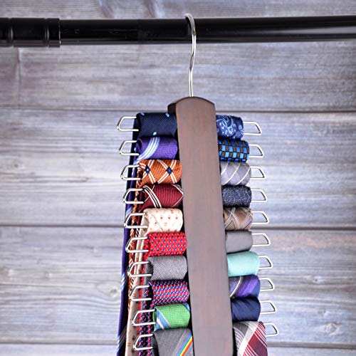 Umo Lorenzo Premium Wooden Necktie And Belt Hanger, Walnut Wood Center Organizer And Storage Rack With A Non-Slip Finish - 20 Hooks (Wooden) #TOP6