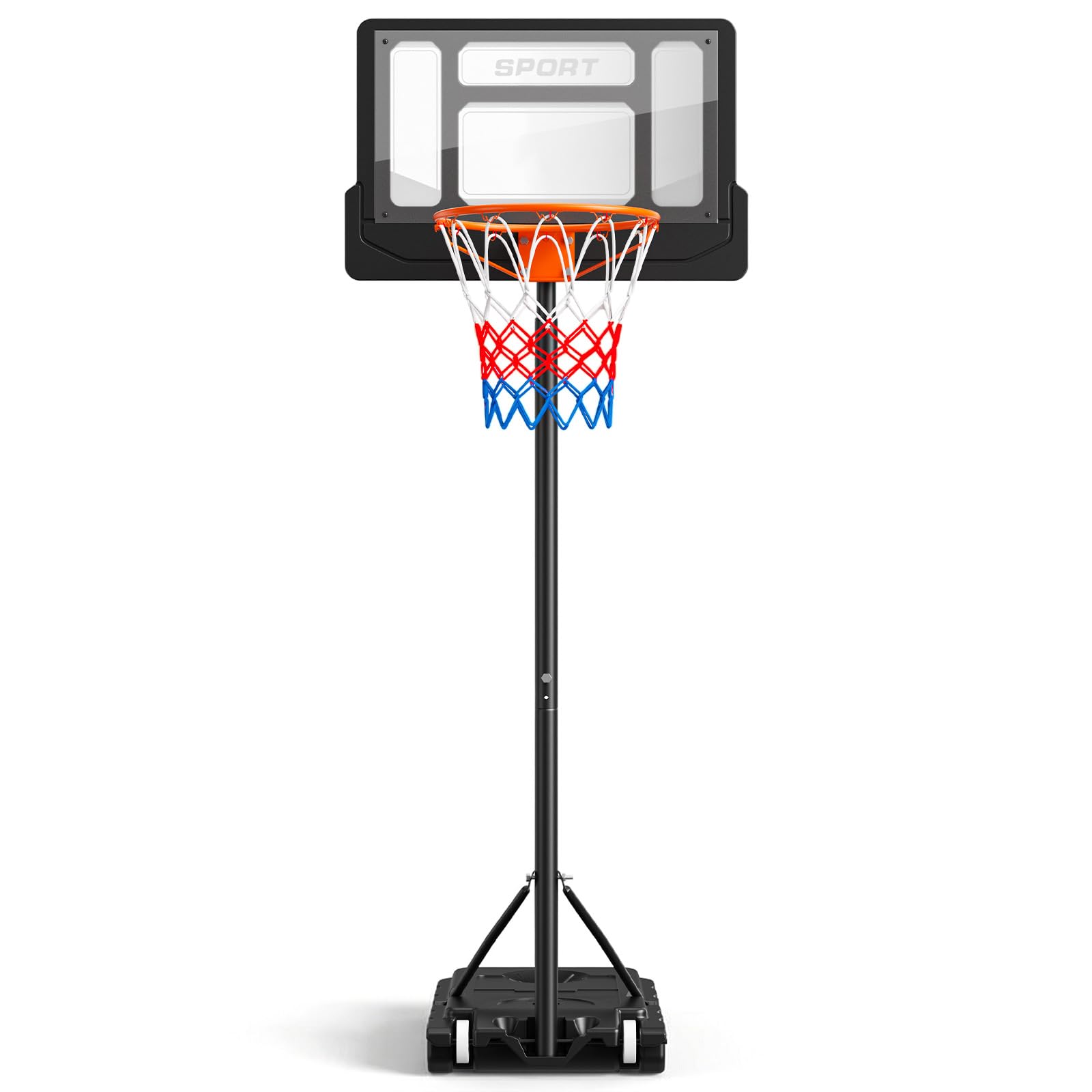 Basketballkorb Outdoor für Kinder, Höhenverstellbar Basketballständer mit 76x50cm Rückwand, Rollen, Ständer, Tragbare Basketballkörbe für Jugendliche Erwachsene im Hinterhof