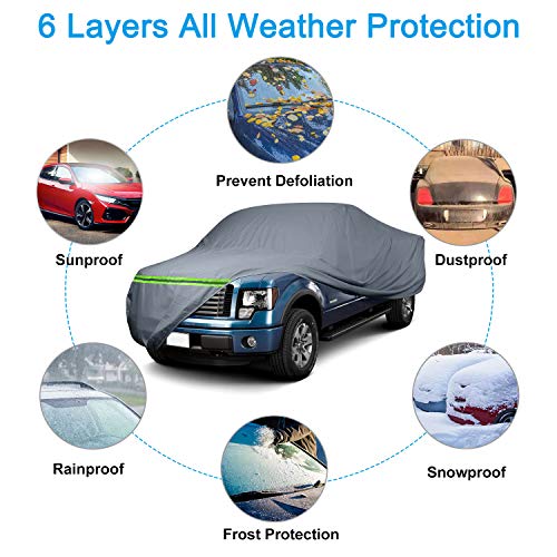 KAKIT Waterproof Truck Cover 6 Layers Pickup Truck Cover All Weatherproof with Door Zipper for Auto Vehicle Outdoor Indoor(Fit Truck Up to 242\")