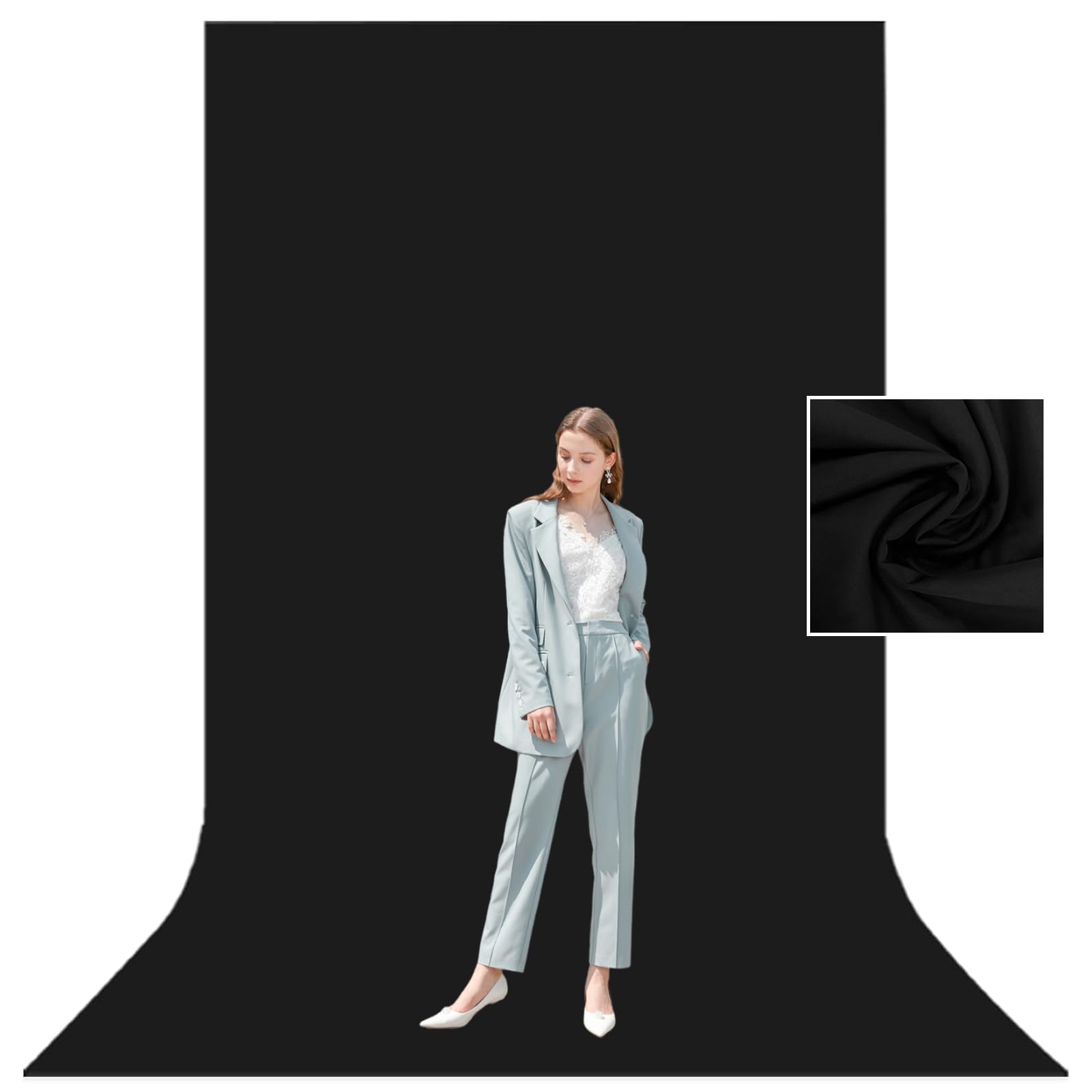 BEIYANG 5 Ft x10 Ft Photography Black Backdrop, Black Background Non-Reflective Fabric, Wrinkle Resistance Photo Background for Chromakey Photo Studio