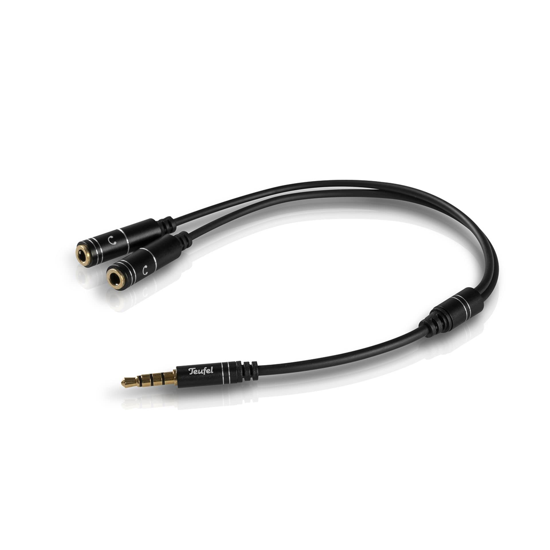 Teufel Audio Y Splitter Kopfhöreranschluss Kabel Stecker und Buchsen 3,5-mm-Klinke - schwarz:Audio Y Splitter Kopfhöreranschluss Kabel zum Anschluss von zwei Kopfhörern auf einen Kopfhörerausgang