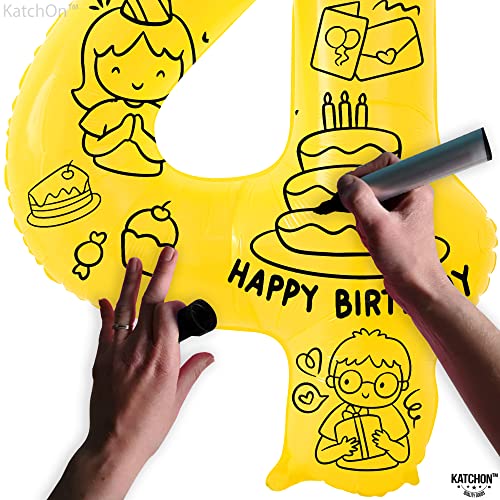 Image of KatchOn Yellow Number 4 Balloons 40 Inch, 4th Birthday Decorations for Boys