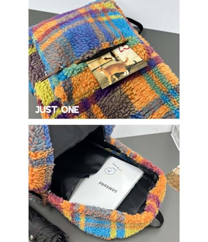 Lambswool plaid backpack for women's retro travel bag, 14 inch laptop backpack4