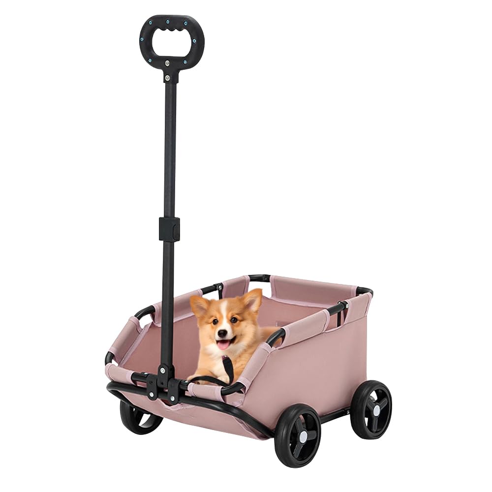 OHMG Poussette pour chien,Pliable à 4 roues,Avec tige de poussée réglable,Chariot pour chien, coussin lavable,Pour chiens miniatures jusqu'à 10 kg,Design ouvert