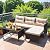 Devoko Outdoor Patio Furniture 3-Piece Rattan Water Resistant Patio Conversation Set All Weather Sectional Patio Sofa with Thick Cushion Glass Table for Balcony, Garden (Beige)