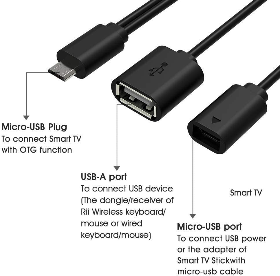 Rii Micro USB Host OTG Adapter Cable Micro USB to USB for Smart TV, Compatible Keyboards, Logitech Keyboards, and Nintendo Switch, SNES, NES Classic (Modern) - image 3