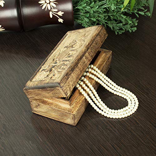 Regalos de Navidad de estilo rústico de madera caja con forma de joyas caja de almacenamiento Keepsake organizador multiusos con tallada a mano diseño de elefante
